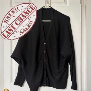 Tahari Women’s L Charcoal Ribbed Knit Cardigan Sweater